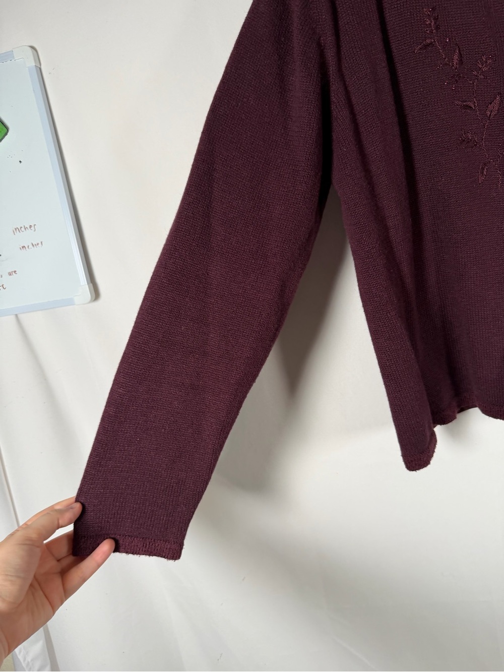 Women's Vintage Hand Embroidered Plum V-Neck Whimsigoth Cardigan Leaves Vines - Picture 5 of 9